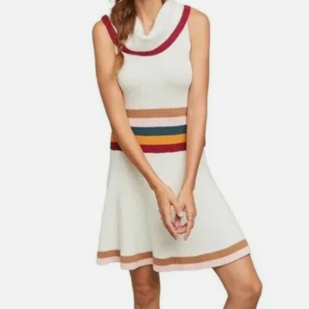 Anthropologie Maeve Sporty Sweater Dress Lambswool Cashmere Rainbow Large